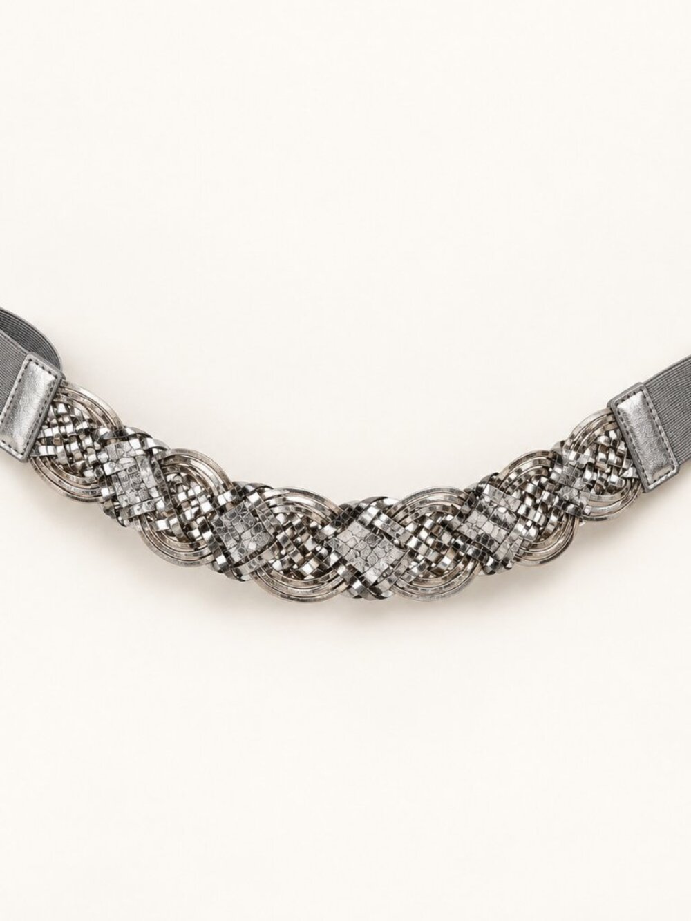 White House Black Market Metallic Silver Braided Stretch Belt M/L NWT